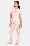 Zivame Girls Chasing Tails Knit Cotton Pyjama Set - Seashell Pink — thumbnail 2